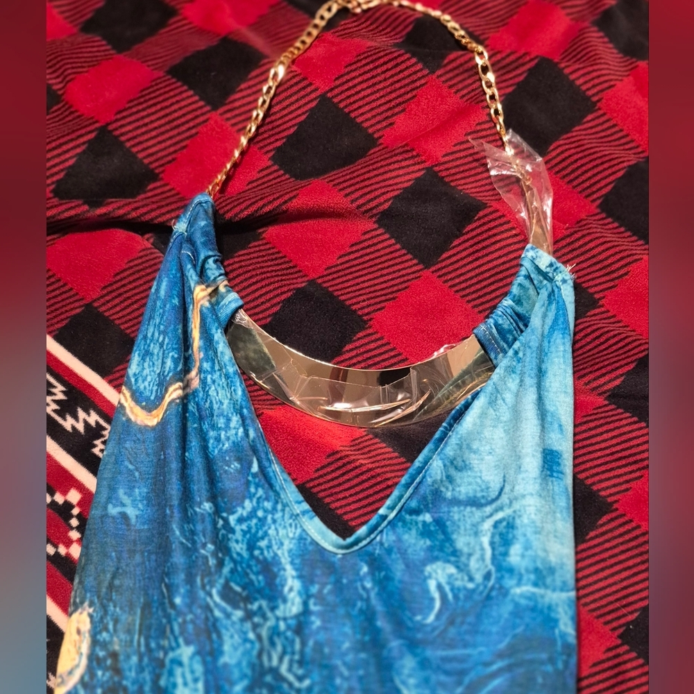 New Elegant Blue Halter Dress - Picture 2 of 3